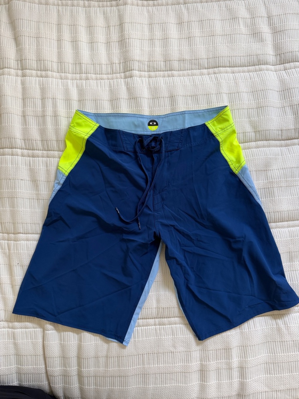 Oakley Navy and Neon Yellow Men's Board Shorts